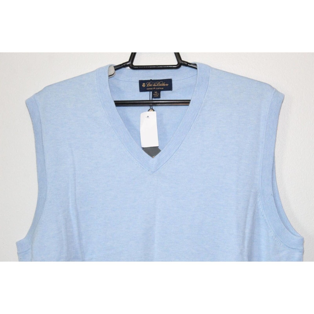 NWT Brooks Brothers Supima Cotton V-neck Sweater Vest Blue Men's Size XL H14215 - Picture 3 of 9